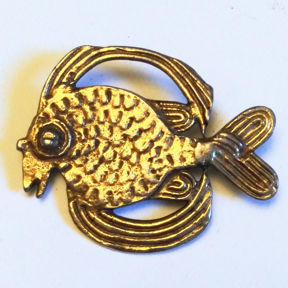 Alva Museum Reproduction Goldweight 70s African Sculpture Gold Fish Broo…